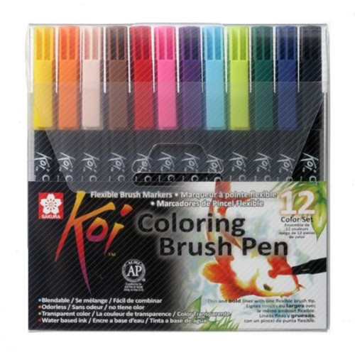 SAKURA KOI COLORING BRUSH PEN 12 COLOR SET - XBR-12