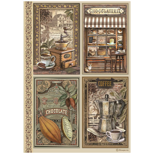 STAMPERIA COFFEE AND CHOCOLATE DECOUPAGE PAPER A4 -DFSA4821