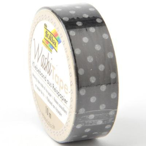 WASHI TAPE FOLIA - DECORATION TAPE - BLACK WITH DOTS