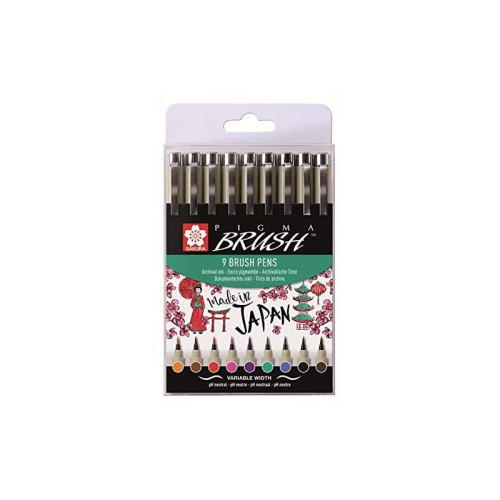 SAKURA PIGMA 9 BRUSH PENS - POXSDKBR9