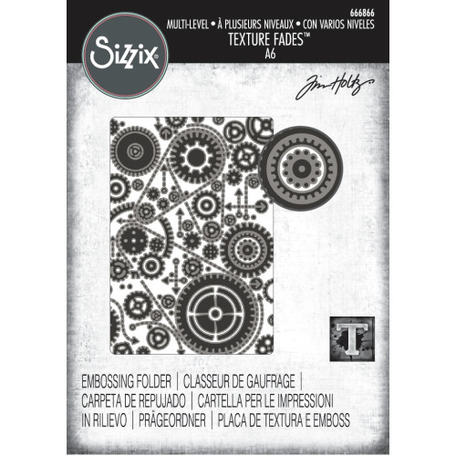 SIZZIX TEXTURED IMPRESSIONS EMBOSSING FOLDER - VAULT GEARS