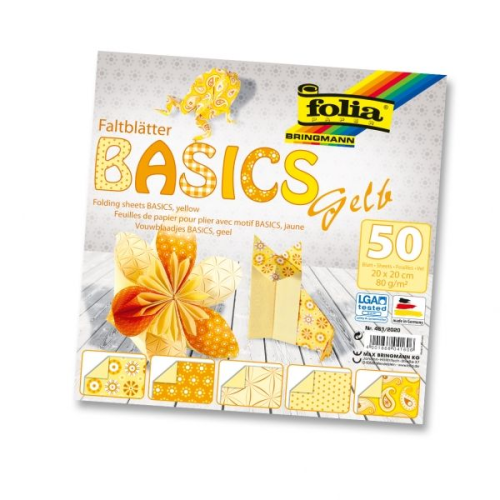 FOLIA ХАРТИЯ ЗА ОРИГАМИ ЖЪЛТА 20/20 СМ 80 ГР 50 ЛИСТА