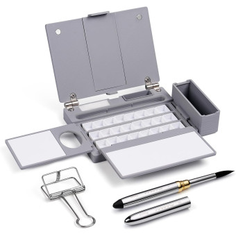 FUUMUUI Empty Watercolor Box (24 Colors) with Brush
