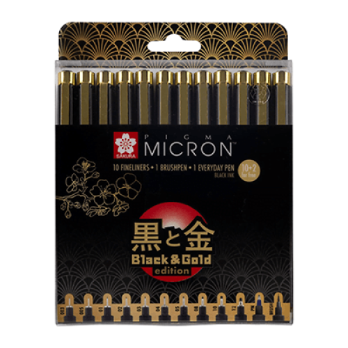 SAKURA PIGMA MICRON 10+2 FINELINERS BLACK AND GOLD EDITION