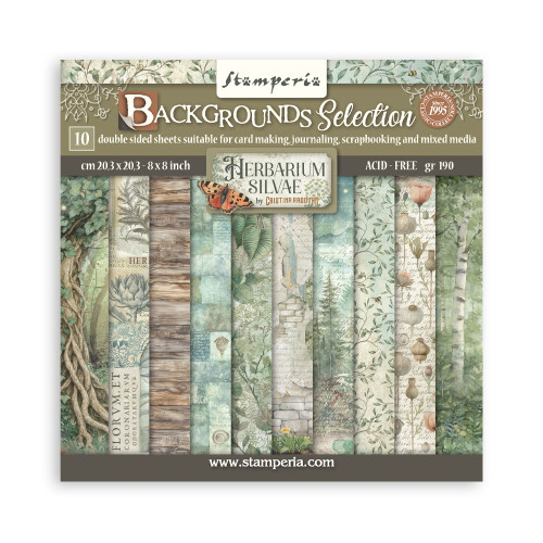 STAMPERIA HERBARIUM SILVAE BLOCK PAPER 20.3/20.3 CM - SBBS136