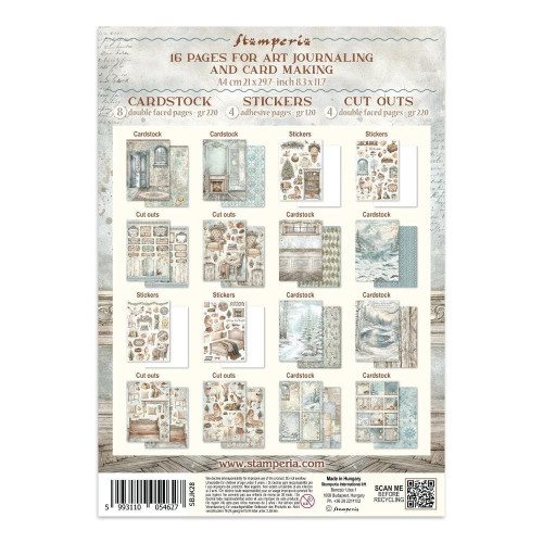 STAMPERIA WHITE CHRISTMAS JUNK JOURNAL 8 CARDS 4 STICKERS AND 4 CUTOUTS - SBJK28
