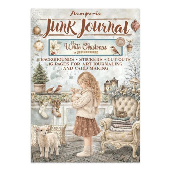 STAMPERIA WHITE CHRISTMAS JUNK JOURNAL 8 CARDS 4 STICKERS AND 4 CUTOUTS - SBJK28