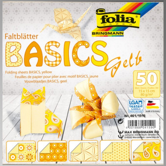 FOLIA ХАРТИЯ ЗА ОРИГАМИ ЖЪЛТА 15/15 СМ 80 ГР 50 ЛИСТА