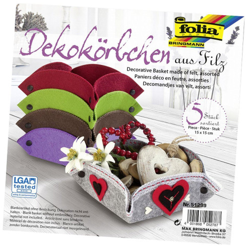 FOLIA DECORATIVE FELT BASKET ASSORTED 15/15 CM. - 5 PCS.