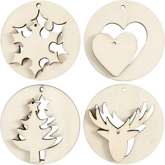 CREATIVE WOODEN ORNAMENTS ASSORTED. D: 7 CM.