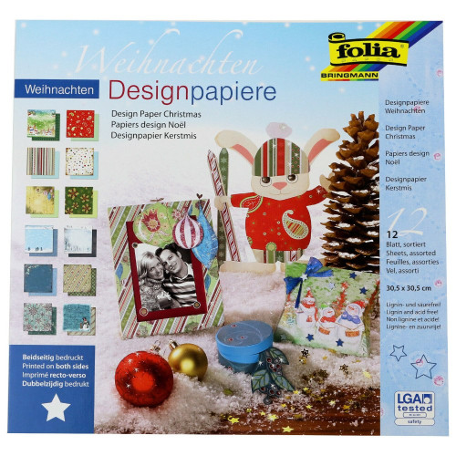 FOLIA ХАРТИЯ ЗА ДИЗАЙН КОЛЕДНА 30,5/30,5 СМ 12 Л АСОРТИ