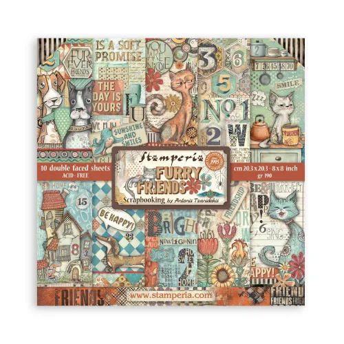 STAMPERIA FURRY FRIENDS BLOCK OF PAPER 20.3/20.3 CM - SBBS132