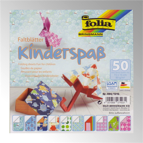 FOLIA ХАРТИЯ ЗА ОРИГАМИ KIDS 15/15 СМ 80 ГР 50 ЛИСТА