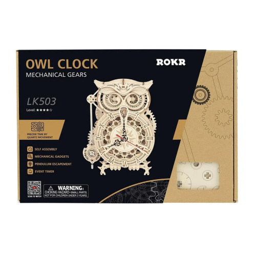 ROBOTIME 3D ДЪРВЕН ПЪЗЕЛ OWL CLOCK 161 ЧАСТИ LK503