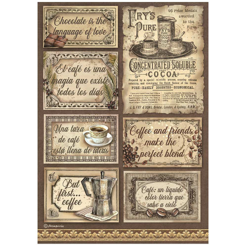 STAMPERIA COFFEE AND CHOCOLATE DECOUPAGE PAPER A4 -DFSA4826