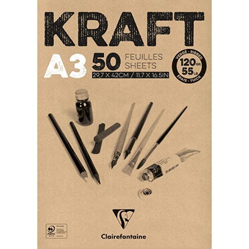 CLAIREFONTAINE БЛОК С КРАФТ ХАРТИЯ 29,7/42, 50 Л.120 ГР.